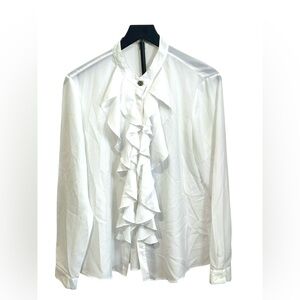 Michael Kors White Ruffle Blouse, Size 14